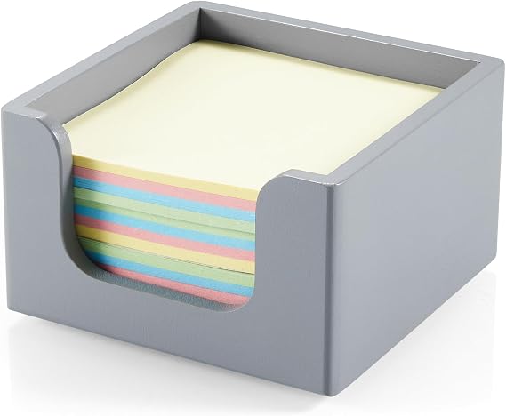 Gray Sticky Note Holder, Wood Note Dispenser for Office Desk Accessories, Self Stick Note Pad Holder, Memo Pad Holder Dispenser Organizer for School Office Desk Supplies