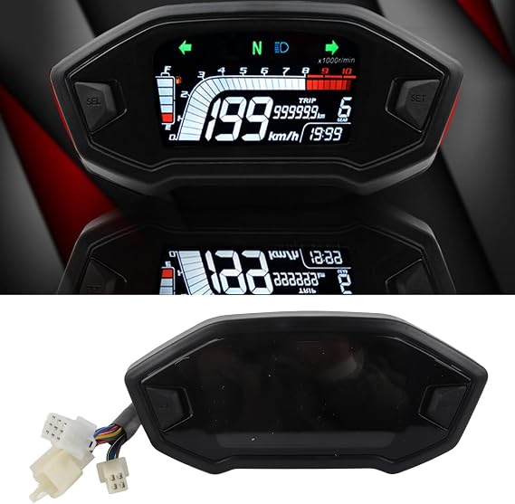 Tyenaza Motorcycle Instrument Panel, LCD Digital Display Multifunctional Speedometer Odometer Tachometer for Motorbike