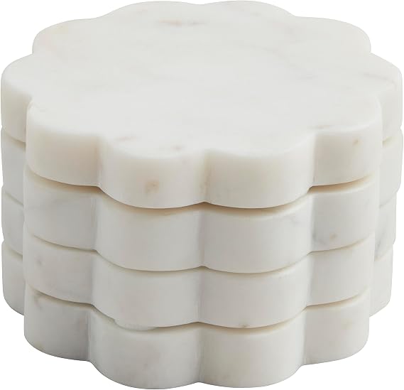 Mud Pie Scallop Marble Coaster Set, 4" | Coasters Set Of 4, Marble Coasters