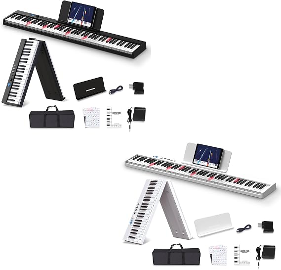 KONIX Folding Piano Keyboard 88 Key Black Bundle Folding Piano Keyboard 88 Key White