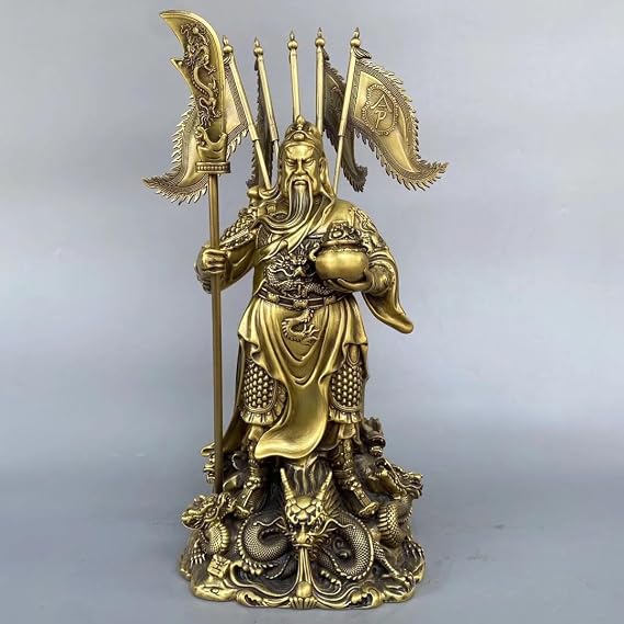 Chinese feng Shui Brass Statue of Guan Gong, Wu God of Wealth Guan Yu Family Office Company Auspicious Gifts