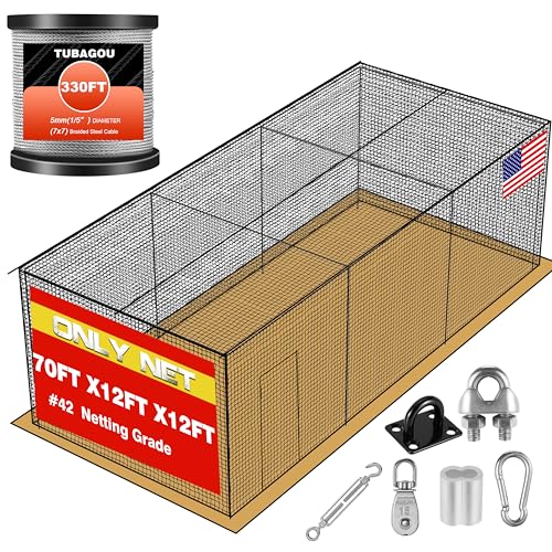 70FT Batting Cage Netting and Wire Tension Kit for Outdoor and Indoor, Ideal for Baseball and Softball Hitting Cage