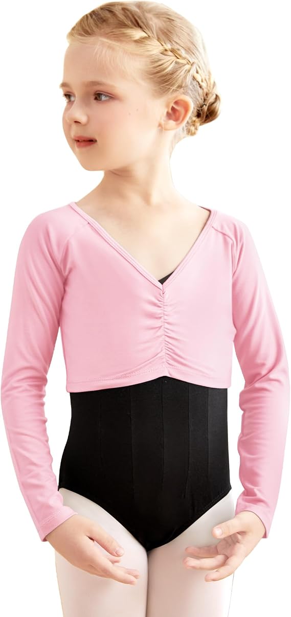 Daydance V-Neck Ballet Wrap Top for Girls Long Sleeve Shrug Dance Outfit (Toddler/Little/Big Kids)