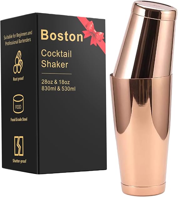 Stainless Steel Pro Boston Shaker - 2 Piece Unweighted 18oz & Weighted 28oz Martini Drink Shaker Kit for Bartender - Copper