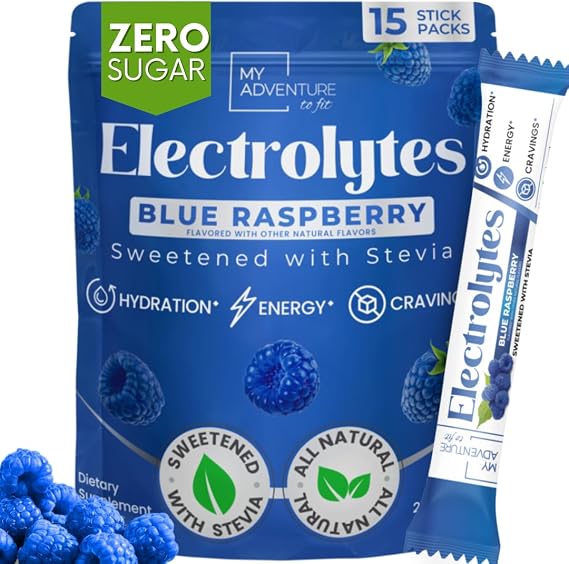 Sugar Free Electrolytes Powder Packets, Delicious Blue Raspberry, 15 Sticks