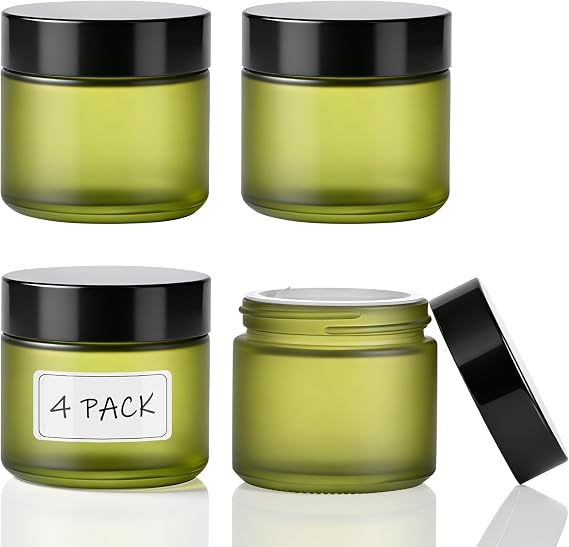 2oz Glass Jars with Lids, Green Frosted 4 Pack