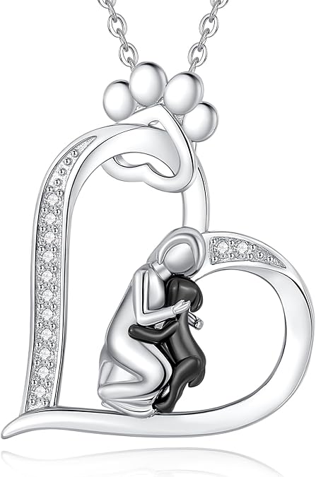 INFUSEU Sterling Silver Heart Dog Necklaces for Women Girls Pet Lover Gifts, 18" Chain