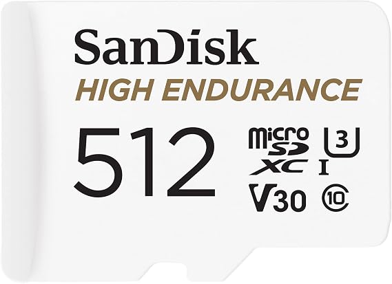 512GB High Durability Video microSDXC Card with Adapter for SanDisk Line Camera and Home Monitoring Systems - C10, U3, V30, 4K UHD, Micro SD Card - SDSQNR-512G-GN6IA