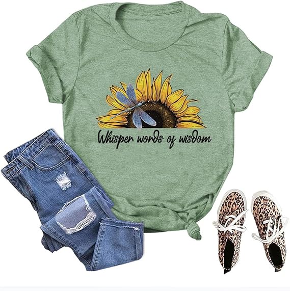 YourTops Women Whisper Words of Wisdom T-Shirt Butterfly Sunflower Shirt