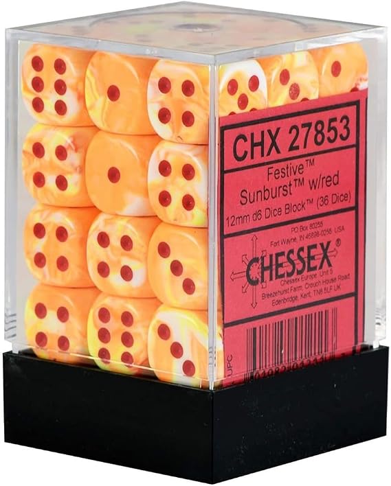 Chessex Festive: 36D6 Sunburst/Red, Small (10mm - 14mm)