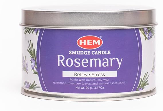 HEM Rosemerry Scented Smudge Candles 3.2 Oz Natural Soy Candles with Crystals Inside Long-Lasting 20-Hour Clean Burn Perfect for Home Cleansing & Relaxation