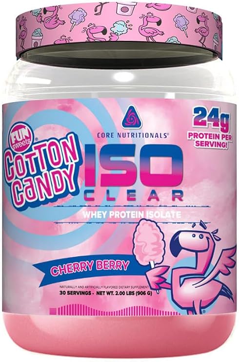 Core Nutritionals Iso Clear Whey Protein Isolate | Low Calorie, Carb, Fat | Lactose Free & Easy to Digest | 24g Protein, Zero Sugar | 2 Pound (Fun Sweets Cherry Berry)