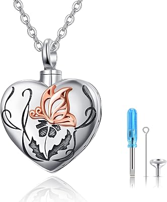 TANGPOET Butterfly Urn Necklace for Ashes 925 Sterling Silver Cremation Pendant Necklaces Heart Shaped Keepsake Jewelry for Human Ashes Memorial Gift for Women