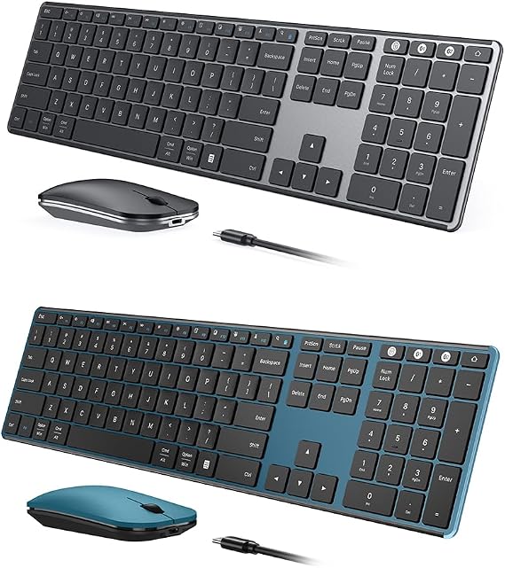seenda Wireless Bluetooth Keyboard and Mouse Combo (USB + Dual BT), SKM64-3 Multi-Device Rechargeable Slim Keyboard and Mouse, Compatible for Win 7/8/10, MacBook Pro/Air, iPad, Tablet