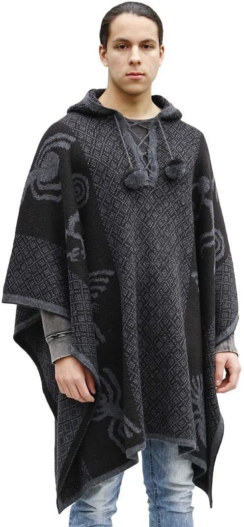 Thick Alpaca Blend Alpaca Wool Poncho For Women Men Cloak Cape Unisex Nazca Lines Design