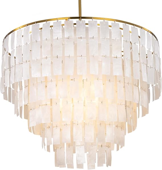 TOCHIC Capiz Shell Chandelier, Gold Coastal Chandelier with Natural Shells