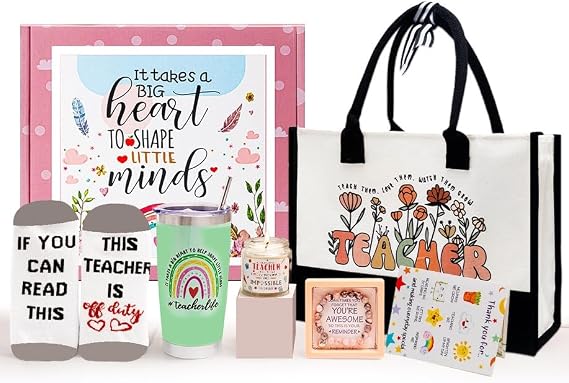 Teacher Appreciation Gift Sets,Teache Appreciation Gif Basket for Women, Back to School Git, Christmas Gif for Teache - Tumbler, Keychain,Teache Pouch Bag, Socks, Cards from Students... (Mint)