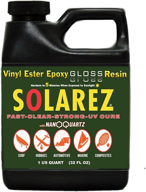 SOLAREZ UV Cure Nano-Quartz Gloss Resin, Pint, USA Made, Scratch & Heat Resistant, Ideal for Woodworking, Plastics, Surfboards, Marine, Spa, Hobby & Craft, RC Modeling