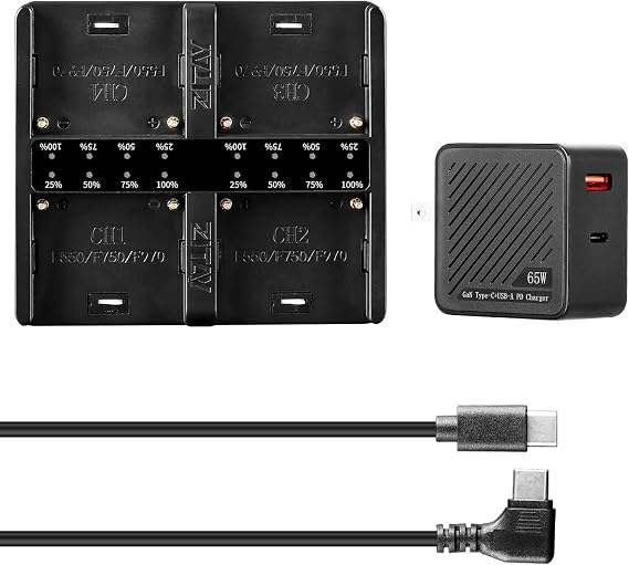 4-Channel USB C Fast Charging Station with PD 65W Quick Charger Adapter Kit for Sony NP-F550, NP-F750, NP-F770, NP-F970 Batteries