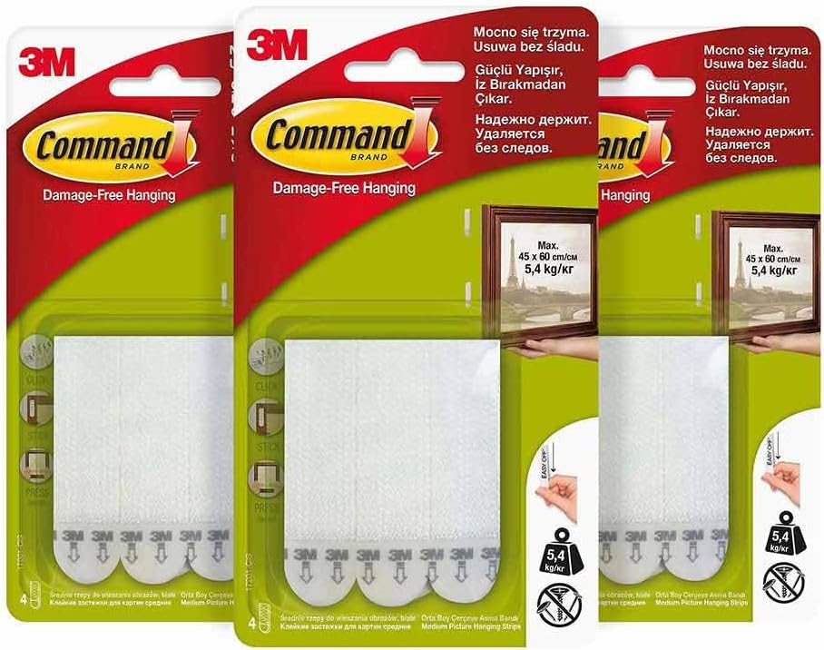 Command 17201-4Pk Medium Velcro Tape, 3X