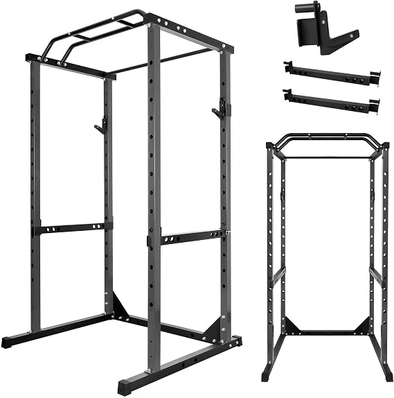 Squat Rack for Home Gym, 1200lbs Power Cage, Multi-Functional Power Rack with Adjustable J-Hooks & Safety Arms, Heavy Duty Carbon Steel Squat Cage for Training&Relaxing
