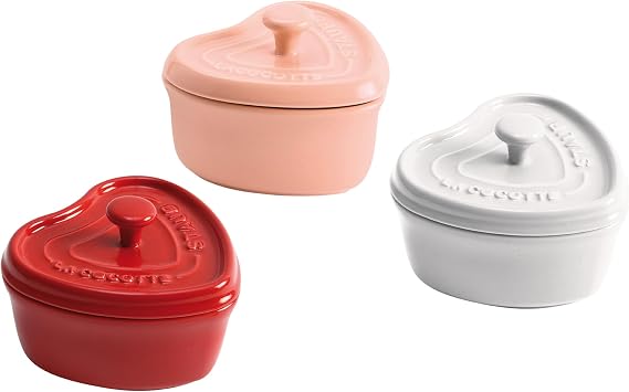 Staub Ceramic 3-pc Mini Heart Cocotte Set - Cherry, Pink, White