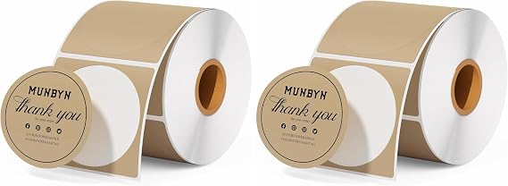 MUNBYN 2 Inch Brown Circle Thermal Sticker Labels, Self-Adhesive Round Direct Thermal Labels for Logo Design, QR Code, 750 Sheets/1 Roll (Pack of 2)