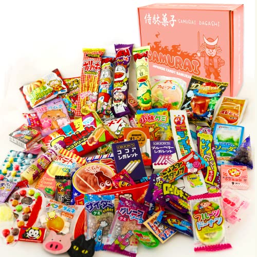 JAPANESE CANDY SAMURAI Assorted Japanese Junk Food Snack Dagashi Boxful 50 Packs