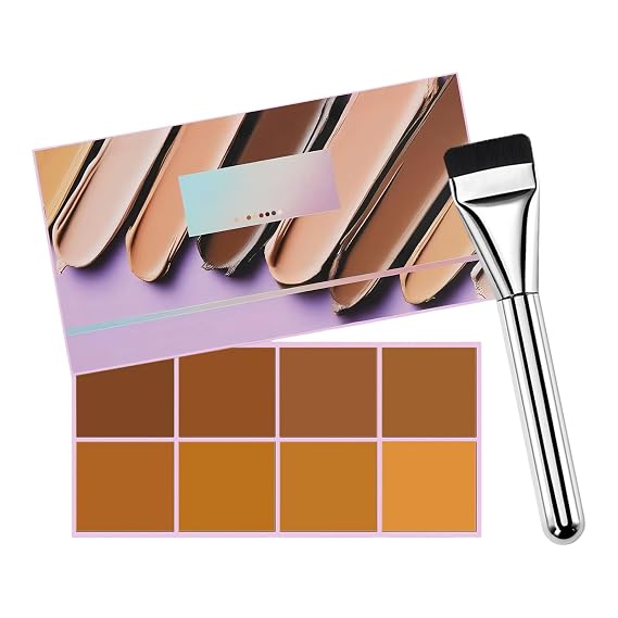 Soft Matte Cream Concealer 8 Shade Fade Palette, Waterproof Full Coverage Cream for Blemishes & Cover with Applicator, Soft Matte Cream Foundation, Long Lasting Lightweight Formula (Dark)