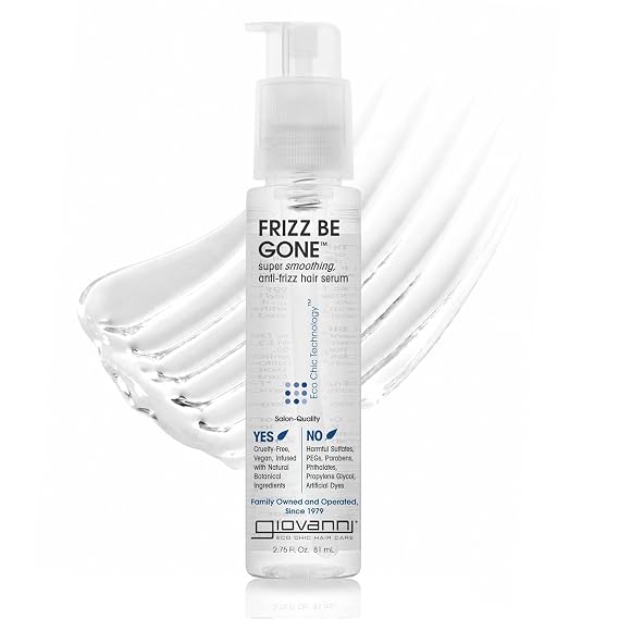 GIOVANNI Eco Chic Frizz Be Gone, Adds Shine, 2.75 fl oz (1 Pack) | Super Smoothing Anti-Frizz Hair Serum, Seals in Color, Infused with Natural Botanical Ingredients, Salon Quality, No Parabens