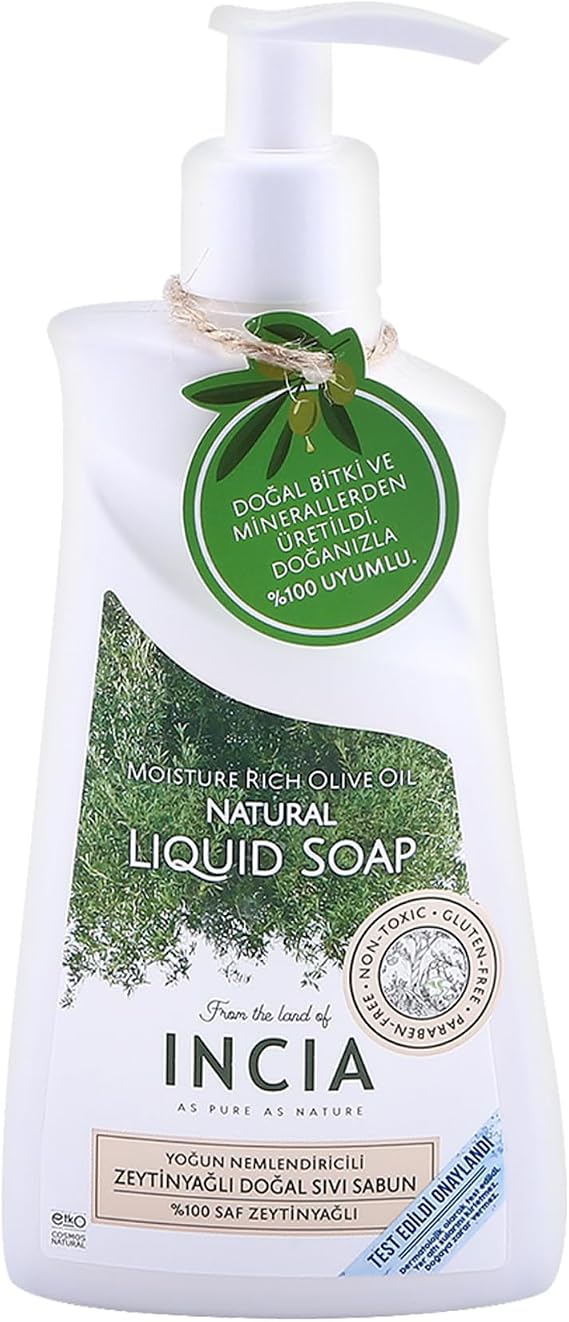 INCIA%100 Doğal Sıvı Kastil Sabunu Yoğun Nemlendirici Zeytinyağlı 10 Bitkisel Değerli Yağ Vegan 250 ml