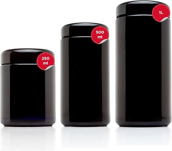 Infinity Jars Ultimate Kitchen Storage Bundle Ultraviolet Proof Airtight Glass Jars (1L, 500ml, 250ml) Smell-Proof, Refillable Containers for Coffee, Spices, Tea, Dried Goods