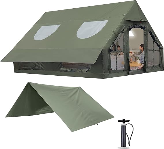 Inflatable Camping Tent with Pump, 4 Season Inflatable Tents for Camping, Inflatable House Tent Waterproof Easy Setup Glamping Tent