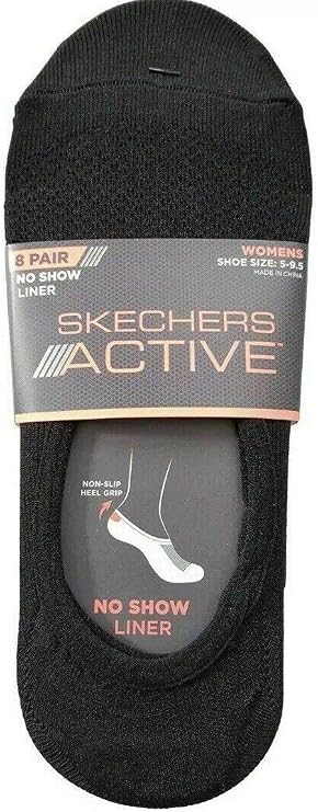 Skechers Women's No Show Liner Socks 8 Pairs Black White Grey, Medium