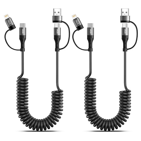60W Coiled USB C Cable,iPhone Charger Cable for Car [MFi Certified] 2Pack