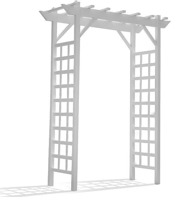 Dura-Trel Providence Arbor, Vinyl Garden Archway for Outdoors, 64" x 85", White - Backyard Decorative Arch and Backdrop with Lattice Design and Trellis Sides for Climbing Plants, Vines and Flowers