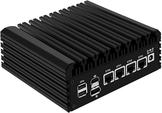 SJRC Fanless Mini PC i3 N355 (8C/8T, up to 3.9GHz), 2.5GbE Router Firewall Appliance 4 x i226V LAN Ports, DDR5 8GB RAM 256GB SSD Mini Computer 4K UHD, USB3.2, OPNsense/Win Support