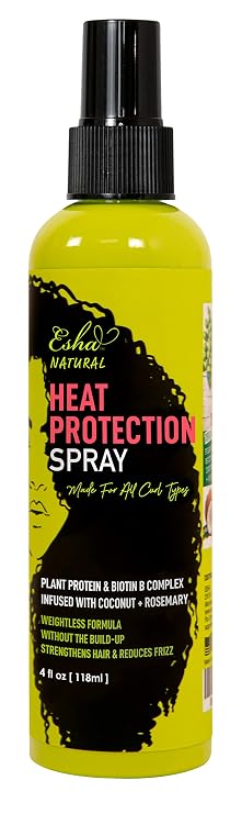 Esha Girl Heat Protection Spray for 3C & 4C Curly Hair - Up to 450F - For Synthetic Wigs & Natural Hair - Cruelty, Gluten Free Vegan Ingredients (4oz)