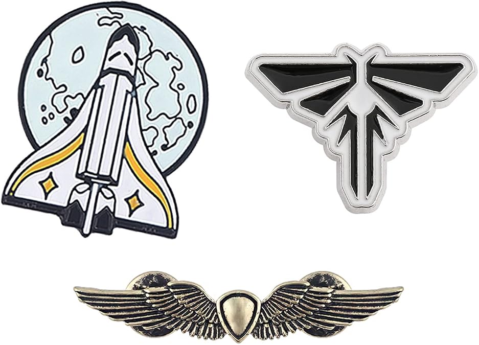 TLOU Pins Ellie Gold Angel Wings Fleet Spaceship Rocket Cosplay Enamel Badge Jewelry Gifts For Women and Men TV Fans 3Pcs