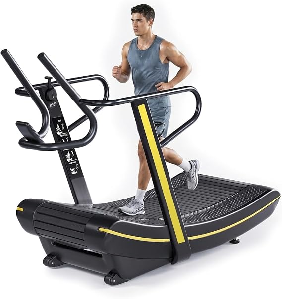Curved Manual Treadmill 6-Level Resistance Self Powered Non Electric Running Machine with 5-Layer Shock Absorbing Belt, Digital Monitor for Home Gym & Light Commercial Use