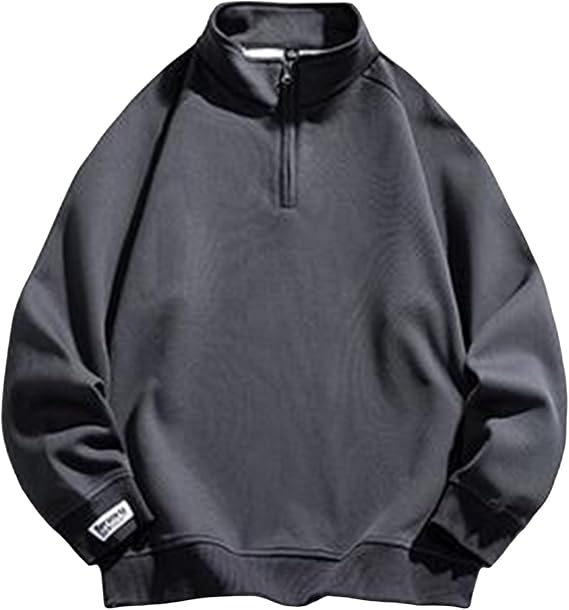 Bhmobp Men's Half-Zip Sweatshirt, Autumn Clothes, American Casual, Long-Sleeve, High-Neck, Pullover, Simple, Stylish, Casual, Soft, Comfortable, Long-Sleeve T-Shirt, Roomwear