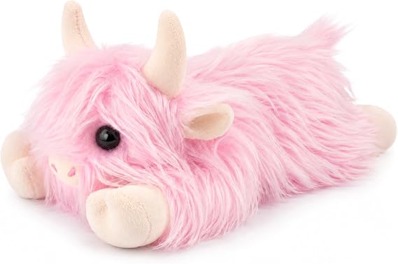 Highland Cow Plush 10in Weighted Stuffed Animal, Soft Pink Fluffy Cow