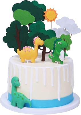 Dinosaur Cake Toppers Forest Series with Cute Dinosaurs Sun Cloud and Small Forest Tree Set Dinosaur Theme Cake Toppers Dino Party Cupcake Wrappers Happy Birthday Party Decorations