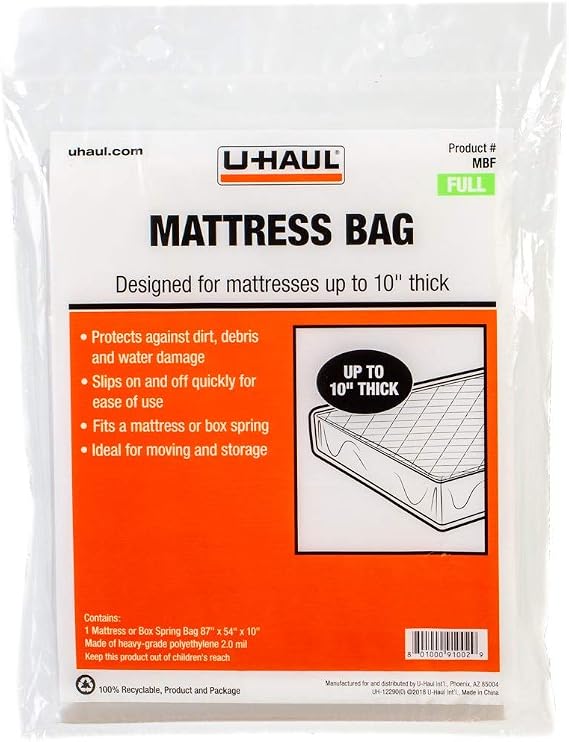 U-Haul Standard Full Mattress Bag Moving & Storage Cover for Mattress or Box Spring 87 x 54 x 10