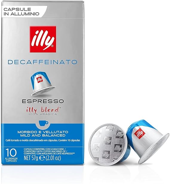 illy, Alüminyum DECAFEINATO Uyumlu Kahve Kapsülleri, Karamel, Çikolata ve Kızarmış Notalarla%100 Arabica, Kafeinsiz, Dengeli Lezzet, 10'lu Paket