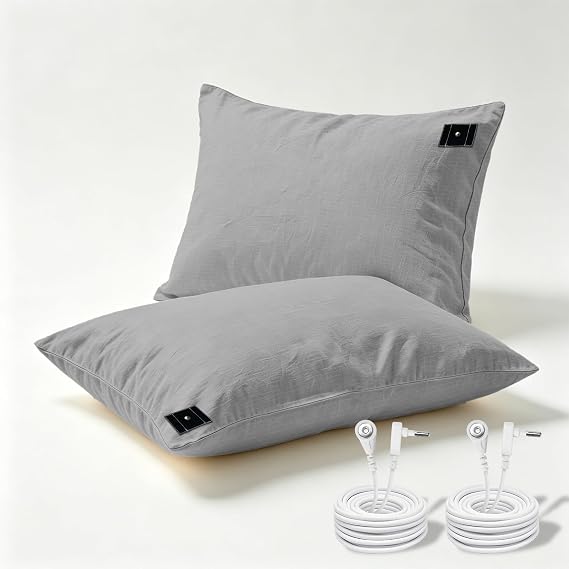 Grounding Pillowcase 2 Pack Grounding Pillow Cases Silver Fiber Grounding Pillowcases King Size for Better Sleep (20"x36",Grey)