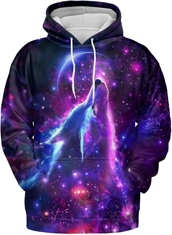 Wolf Hoodie For Men Long Sleeve 3D Print Pullover Animal Dark Wolf Hoodies