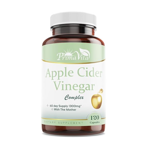 PrimaVita Apple Cider Vinegar Complex with The Mother 1300mg | Detox & Digestive Support Supplement with Aloe Vera, Coconut Fruit Powder, Astragalus, Bilberry | 120 Capsules