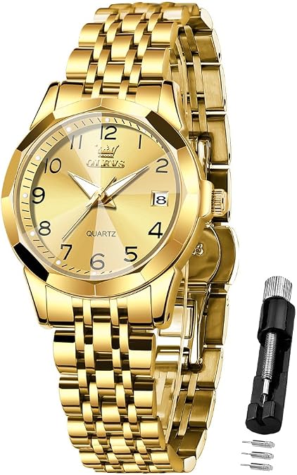 OLEVS Womens Watch Classic Dress Number Female Watches for Ladies Analog Stainless Steel Waterproof Luminous Day Date Two Tone Easy to Read Wristwatch