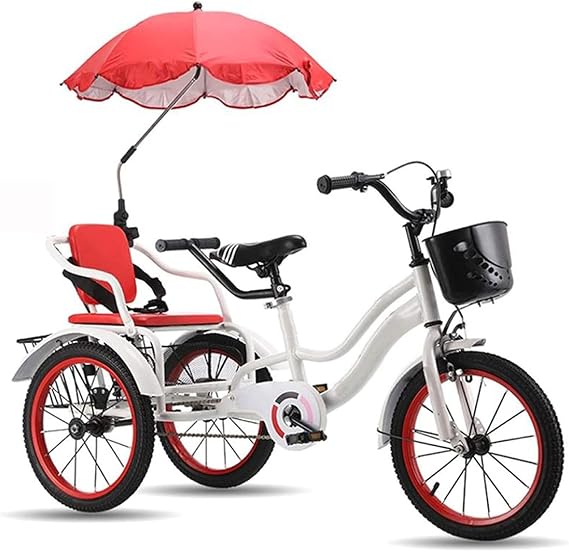 Three Wheel Bike 16in Children's Bicycle with Rear Bucket & Front Basket Kids 3-12 Years Old Pedal Bike Childrens Boys Girls Cruiser Bycicles 3 Wheel Bikes Trike Cycling Pedalling